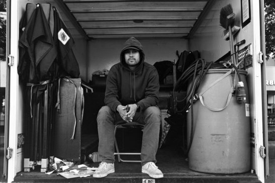 Portrait on Black and white 6x9 film of a man at work.