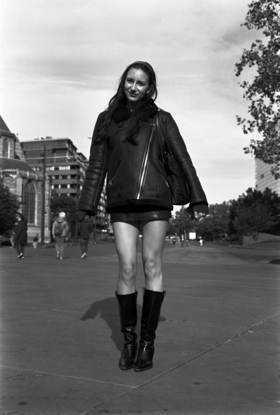 portrait of a woman posing in Rotterdam, photo taken on black and white 6x9 film trix400.
